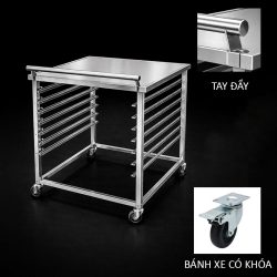 Tay đẩy được bo tròn, bánh xe có khóa bánh