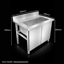 Bàn chậu rửa inox có thùng rác
