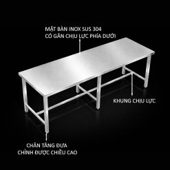 Bàn Inox Chữ Nhật 1m8 thiết kế chắc chắn, tối ưu công năng