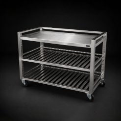 Bàn Inox Có Giá Dưới Hatiencorp - Bàn Inox 2 Kệ Thanh, Có Bánh Xe