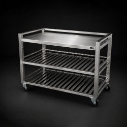 Bàn Inox Có Giá Dưới Hatiencorp - Bàn Inox 2 Kệ Thanh, Có Bánh Xe
