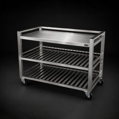 Bàn Inox Có Giá Dưới Hatiencorp - Bàn Inox 2 Kệ Thanh, Có Bánh Xe