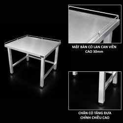bàn inox có lan can viền là lựa chọn tối ưu giúp hạn chế rơi vỡ vật dụng, đồng thời nâng cao hiệu quả làm việc trong không gian bếp.