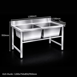 Kích thước chậu rửa 2 ngăn inox 304 Hatiencorp