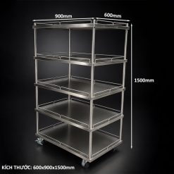 Kích thước 600 x 900 x 1500 mm, lan can cao 50mm