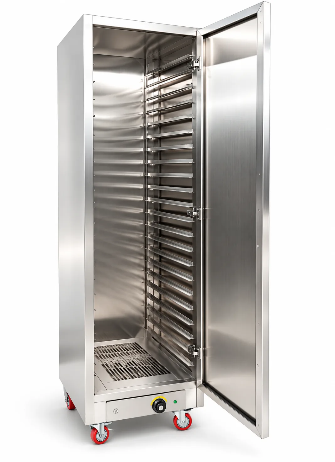 Tủ sấy thực phẩm công nghiệp 22 khay inox 304 mở cánh trên nền trắng
